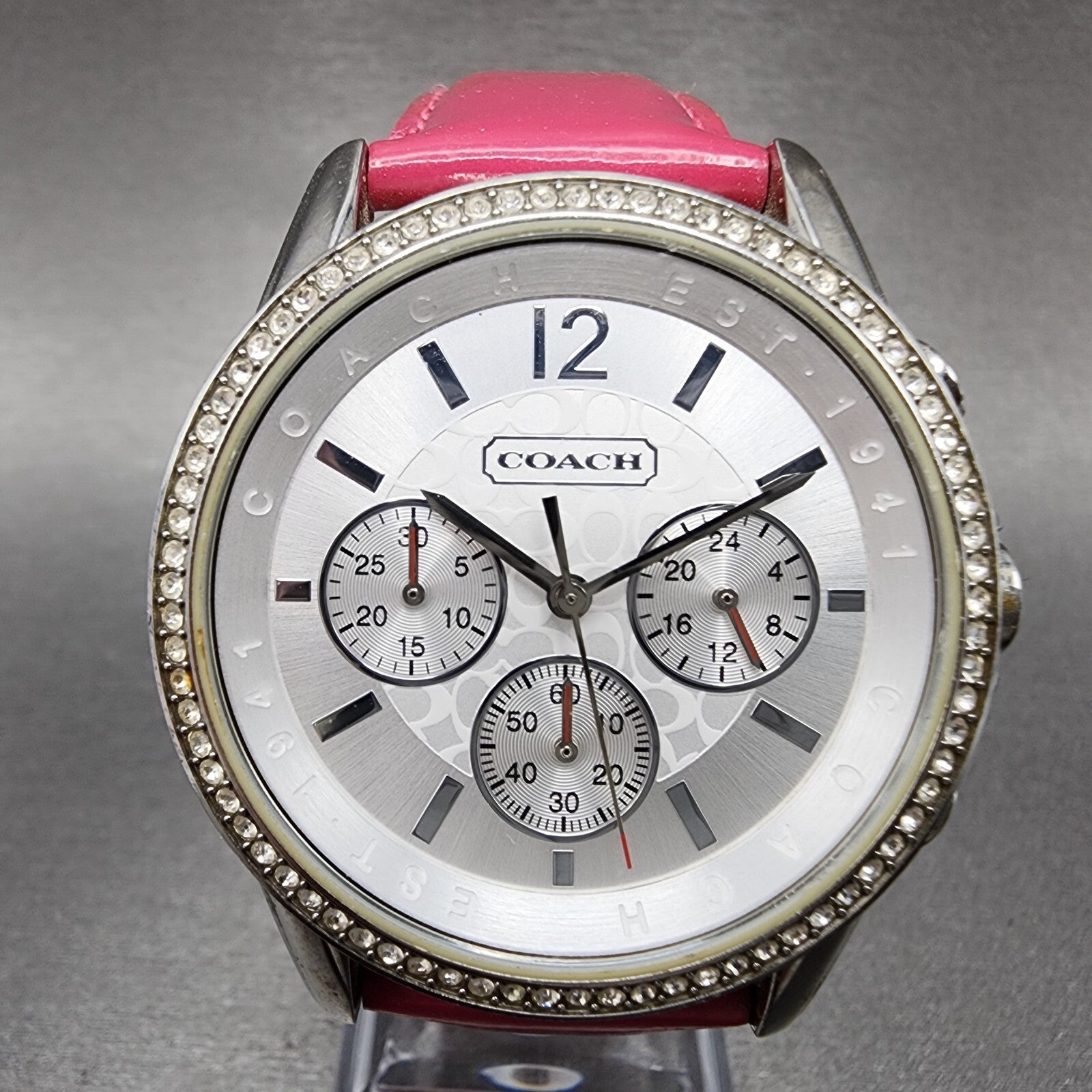 Coach Chronograph Watch Women 38mm Silver Dial Steel CA.63.3.14.0655 New Battery0