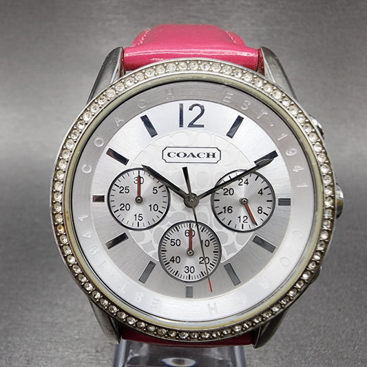 Coach Chronograph Watch Women 38mm Silver Dial Steel CA.63.3.14.0655 New Battery0