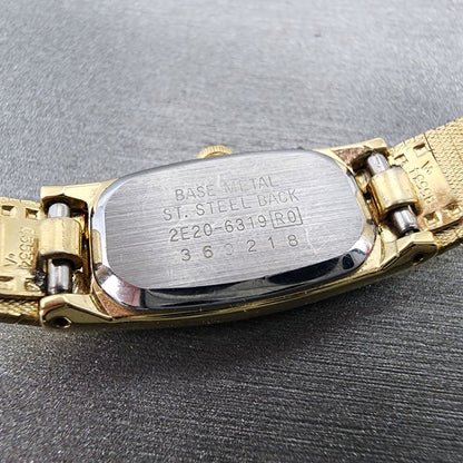 Seiko Tank Watch Women 13mm Gold Dial Gold Tone Rectangle 2E206259 New Battery9