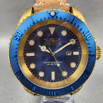 Invicta Pro Diver Watch Men Blue Dial Gold Tone Date Round 17581 New Batt READ!!2