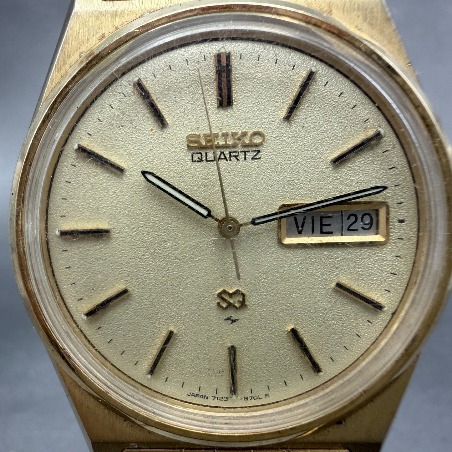 Seiko SQ Watch Men 34mm Champagne Dial Gold Tone Daydate 7123-8439 PARTS VIntage2