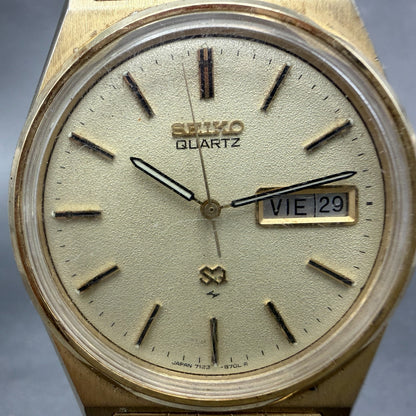 Seiko SQ Watch Men 34mm Champagne Dial Gold Tone Daydate 7123-8439 PARTS VIntage2