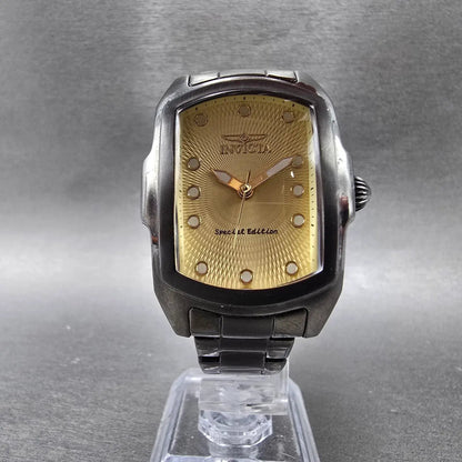 Invicta Lupah Watch 29mm Yellow Dial Black Tone Rectangle 17777 New Battery5