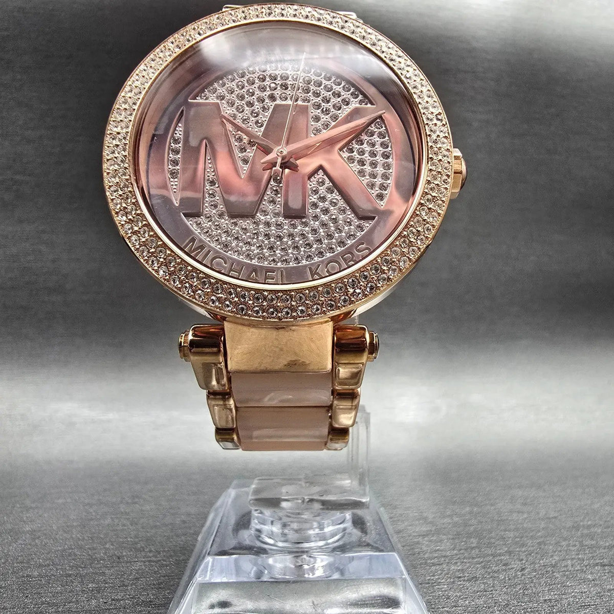 Michael Kors Parker Watch Women 39mm Rose Gold Gemmed Round MK6176 New Battery5