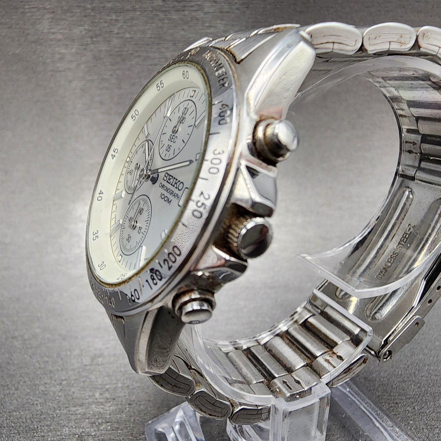 Seiko Chronograph Watch Men 39mm White Dial Silver Tone Date 7t920dw0 New Batt2