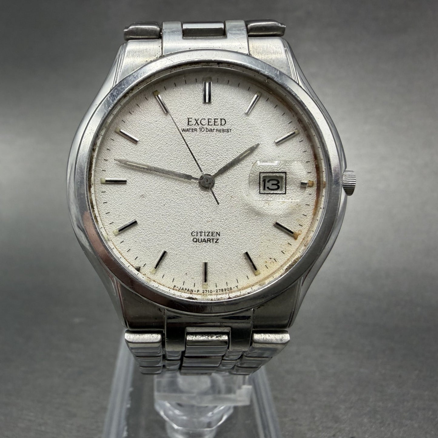 Citizen Exceed Watch Men 34mm White Dial Silver Tone Date 2710-274831 PARTS0