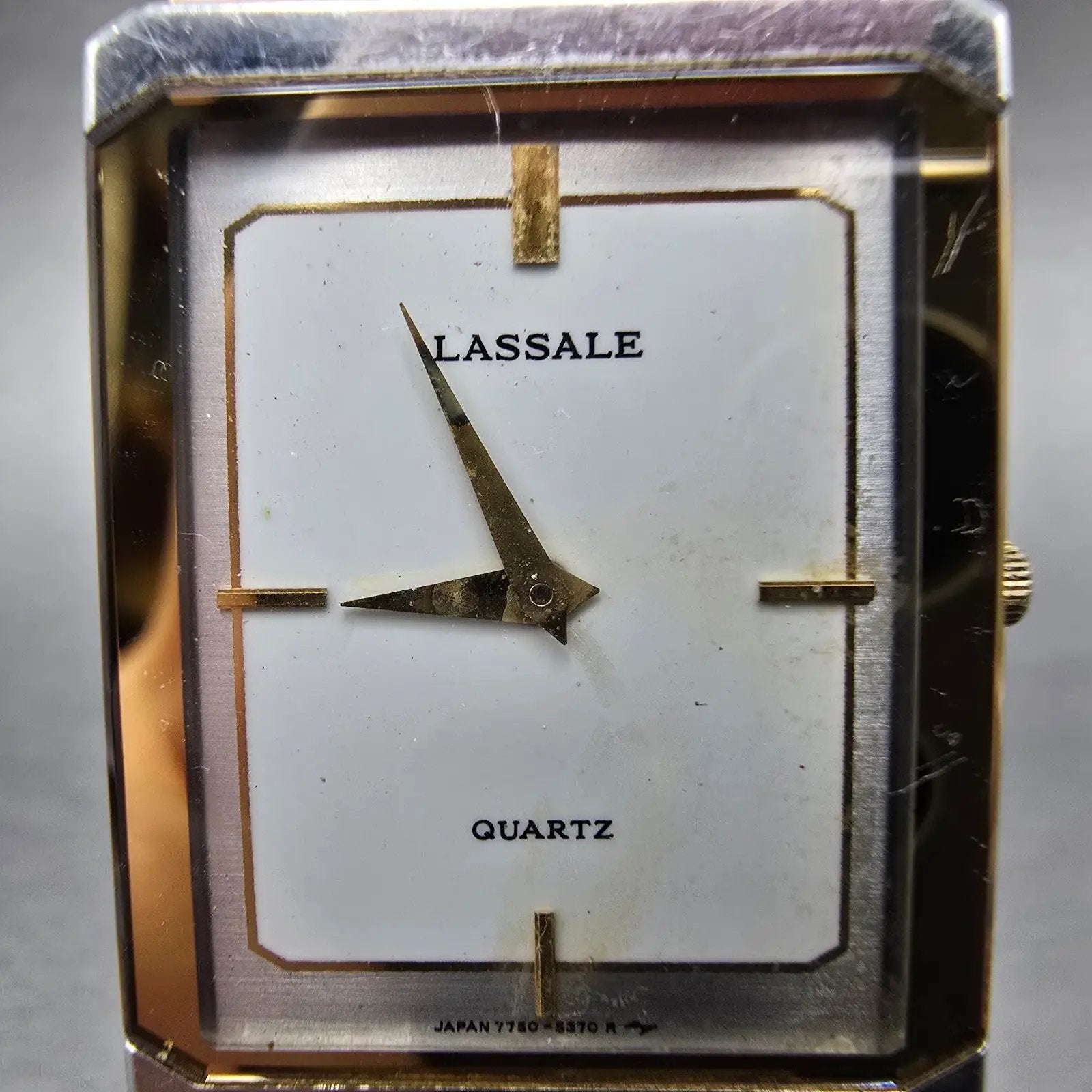 Seiko Lassale Tank Watch Men 24mm White Dial Two Tone Rectangle 7750-5079 PARTS2