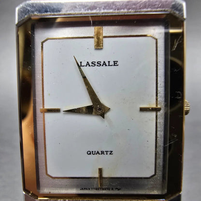 Seiko Lassale Tank Watch Men 24mm White Dial Two Tone Rectangle 7750-5079 PARTS2