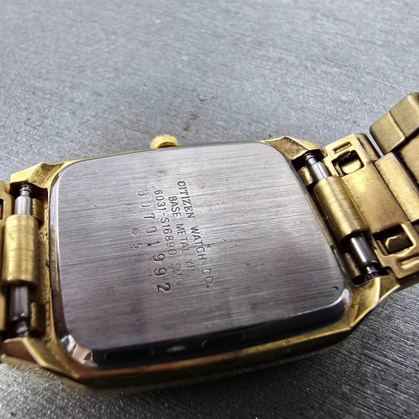 Citizen CQ Tank Watch Men 26mm Champagne Dial Gold Tone 6031-S16890 New Battery9