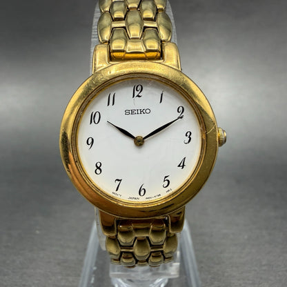 Seiko Watch Women 24mm White Dial Gold Tone Round 1N00-1E19 New Battery hKJh0
