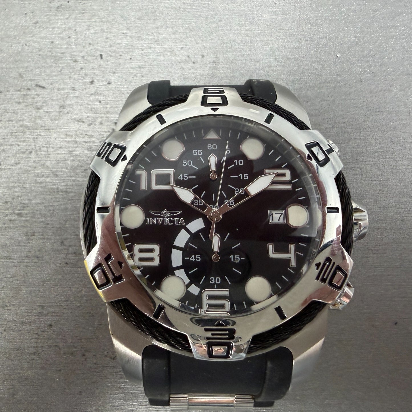 Invicta Bolt Chronograph Watch Men 50mm Black Dial Steel Date 24215 New Battery0