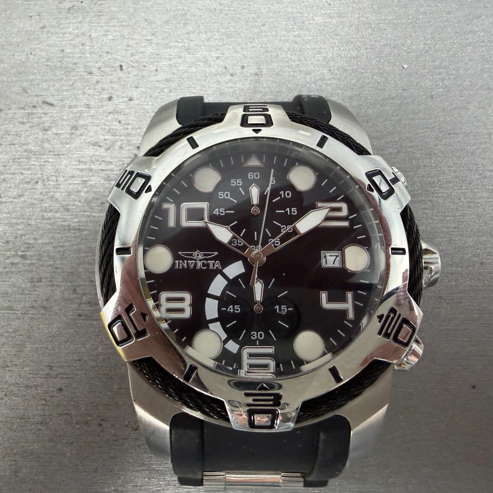 Invicta Bolt Chronograph Watch Men 50mm Black Dial Steel Date 24215 New Battery0