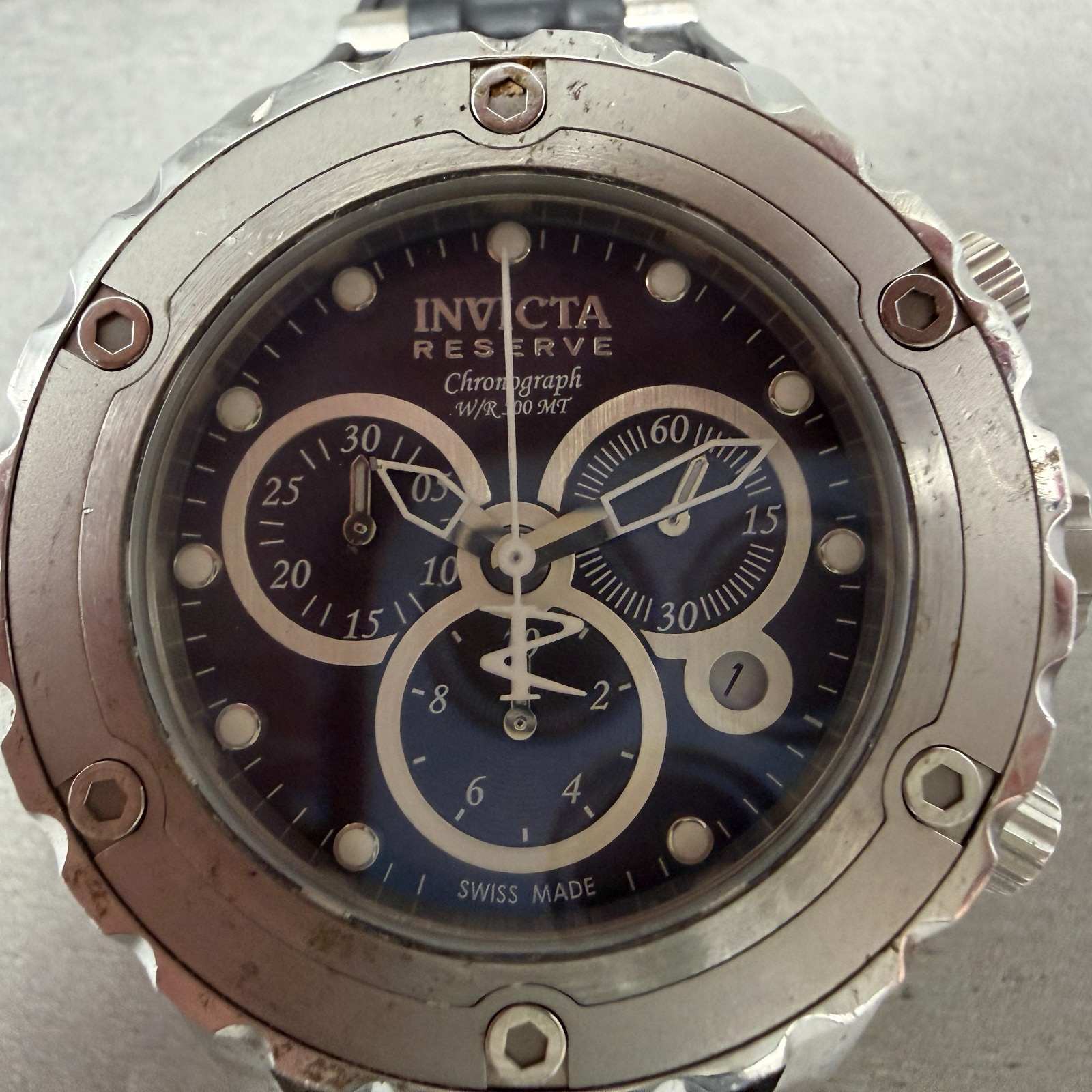 Invicta Reserve Chronograph Watch Men 44mm MOP DIal Steel Date 0524 READ!!!!!!!!1