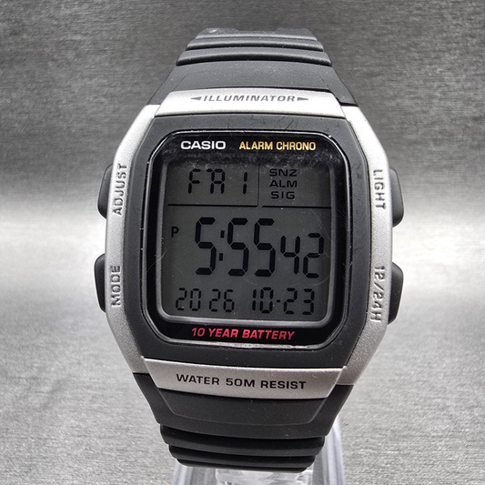 Casio W-96H Digital Watch Men 36mm Silver Black Chronograph Alarm New Battery 980