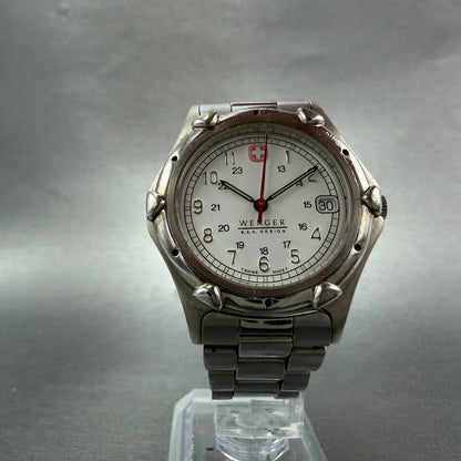 Wenger Watch Men 36mm White Dial Silver Tone Date Round PARTS Vintage6
