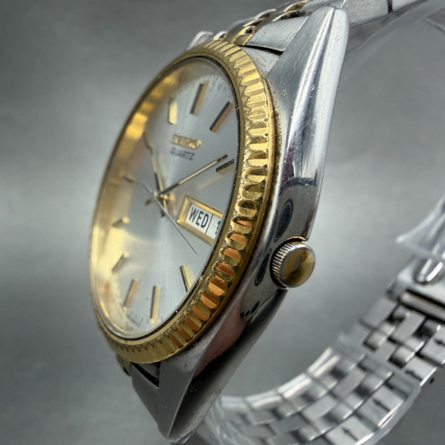 Seiko President Watch Men 36mm Silver Dial Two Tone Daydate SGF204 New Batt 93BD2