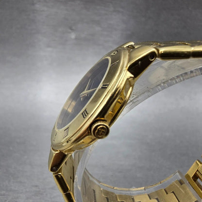 Gucci 3300L Watch Women 25mm Black Dial Gold Plated Round New Battery Vintage3
