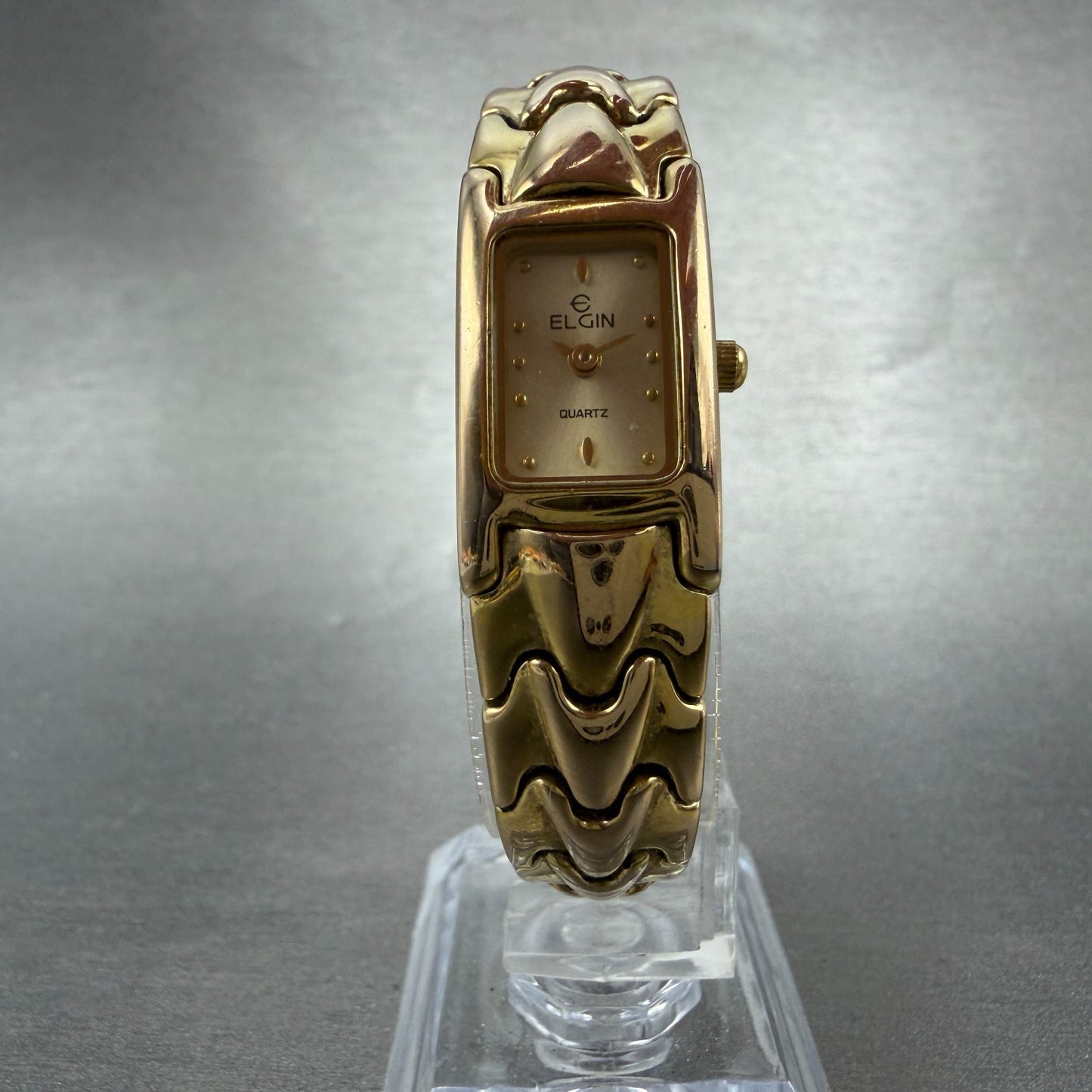 Elgin Tank Watch Women 15mm Champagne Dial Gold Tone EM912-170 New Battery5