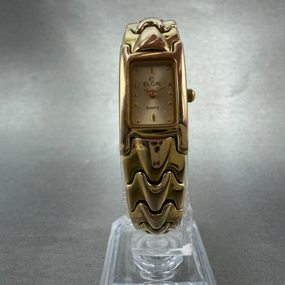 Elgin Tank Watch Women 15mm Champagne Dial Gold Tone EM912-170 New Battery5