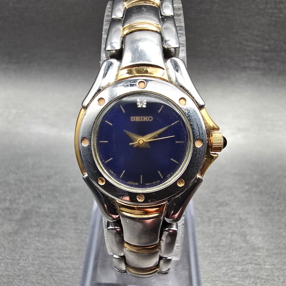 Seiko Watch Women 22mm Blue Dial Two Tone Round 1N01-0CW0 New Battery Vintage0