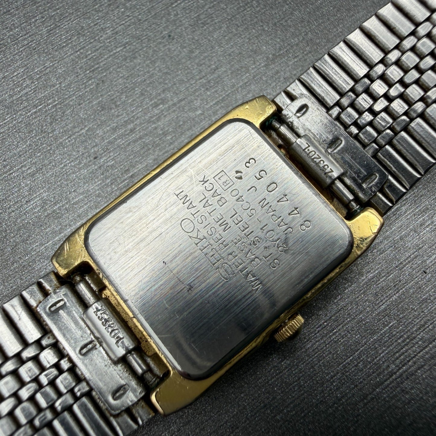 Seiko Galaxy Tank Watch Women 19mm Black Dial Gold Tone PARTS!! 2Y01-5C40 NewBat12