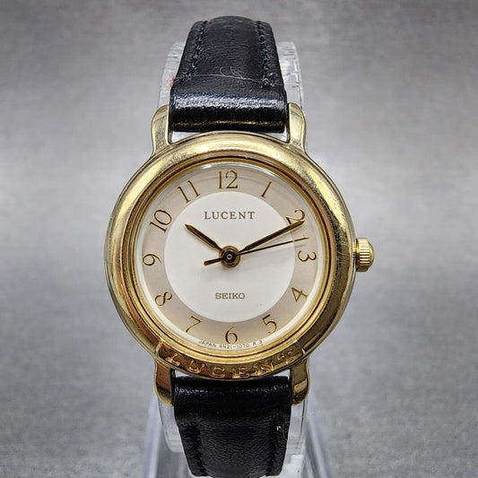 Seiko Lucent Watch Women 22mm White Dial Gold Tone 4n21-0360 New Battery