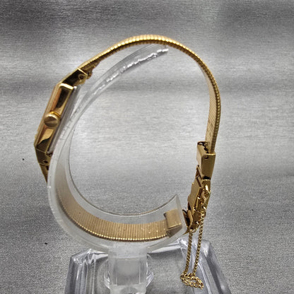 Seiko Watch Women 12mm Gold Dial Gold Tone Rectangle 2E20-6479 New Battery VTG6