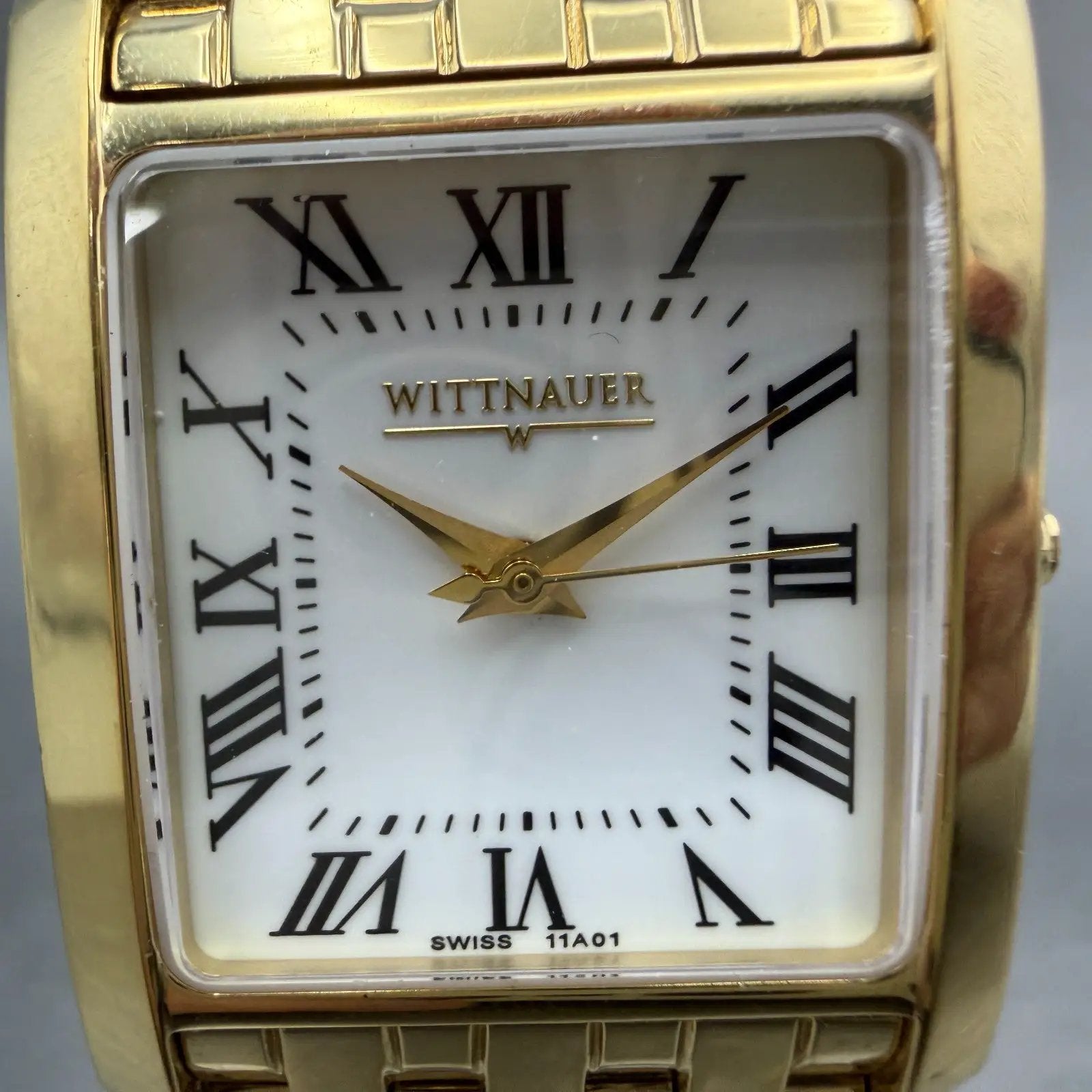 Wittnauer Tank Watch Men 26mm White Dial Gold Tone Rectangle 11A01 New Battery1