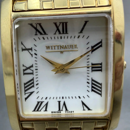 Wittnauer Tank Watch Men 26mm White Dial Gold Tone Rectangle 11A01 New Battery1