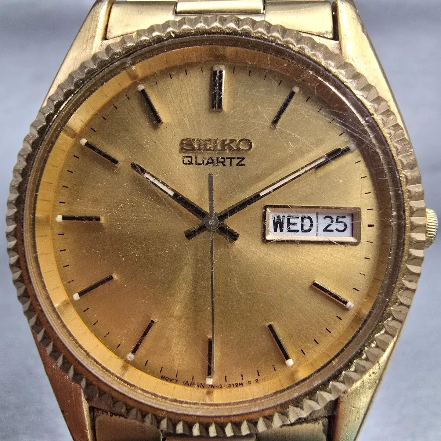 Seiko President Watch Men 35mm Gold Dial Gold Tone Daydate 7N43-8111 New Battery1