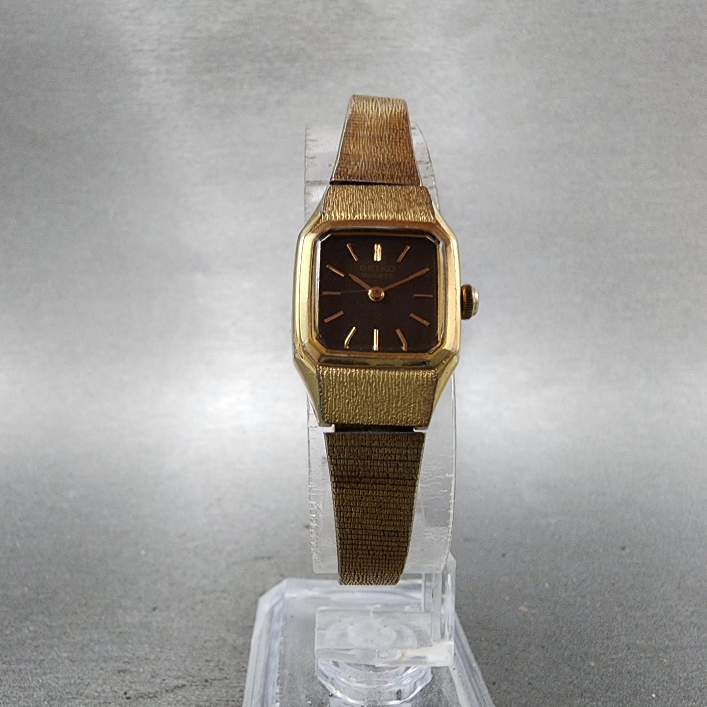 Seiko Tank Watch Women 17mm Brown Dial Gold Tone Rectangle 54205019 New Battery5