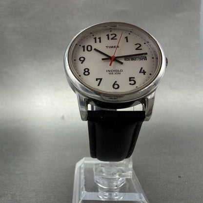 Timex Easy Reader Watch Men 35mm White Dial Silver Tone Round DaydateNew Batt BK5