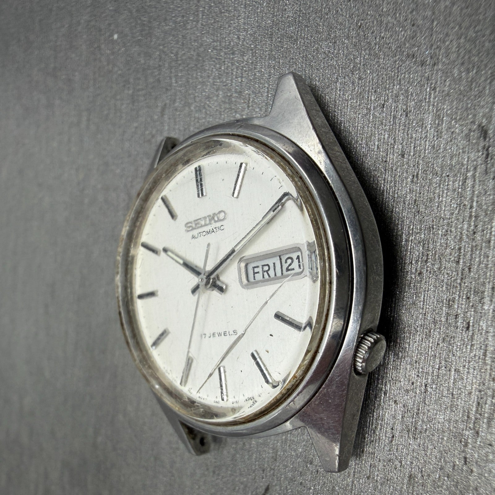 Seiko Automatic Watch Men 36mm Silver Dial Silver Tone Daydate 6309-7159 PARTS7