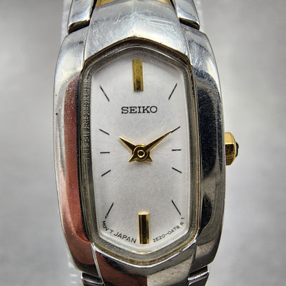 Seiko Watch Women 14mm White Dial Two Tone 2e20-0at0 New Battery