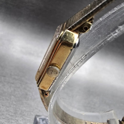 Seiko Watch Women 13mm Gold Dial Gold Tone Rectangle 1320-5779 New Battery JP2