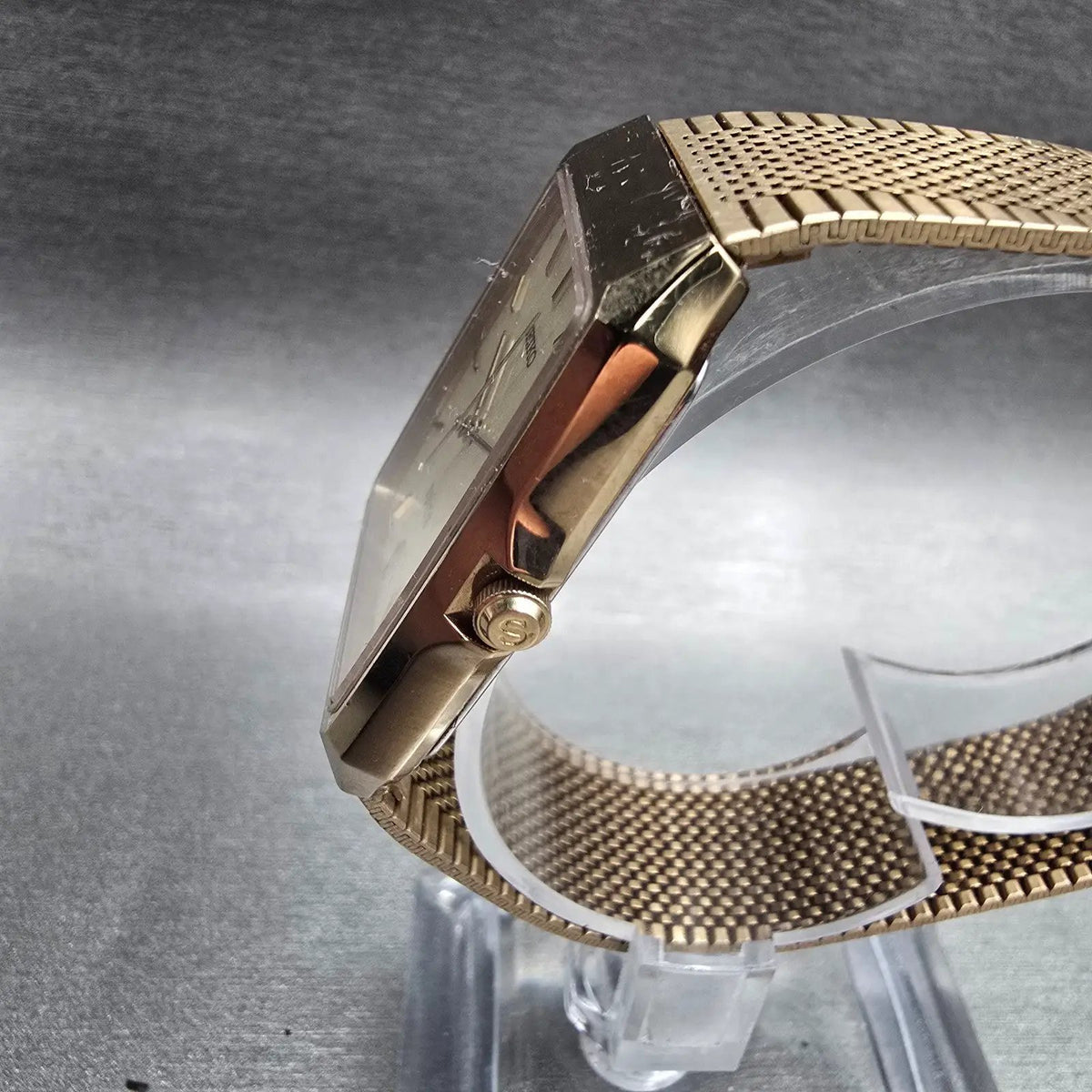 Seiko Spirit Watch Men 29mm Champagne Dial Gold Tone Rectangle 5E31-5A60 New Bat2