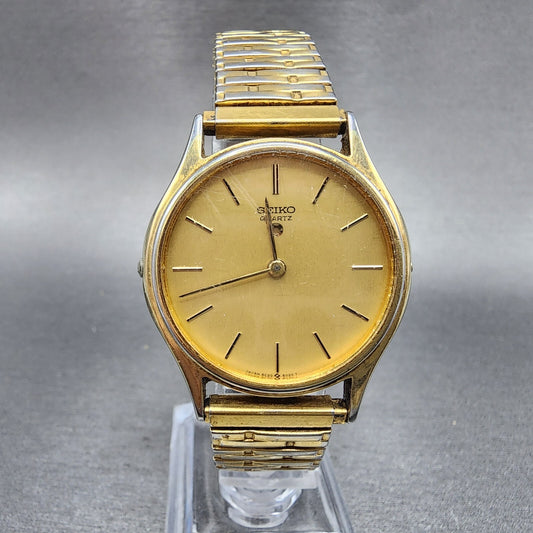Seiko Alarm Watch Men 32mm Gold Dial Gold Tone Round READ!!!! 5C206009 New Batt0