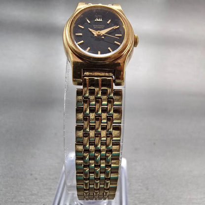 Seiko Watch Women 18mm Black Dial Gold Tone Oval V401-5109 New Battery Vintage5