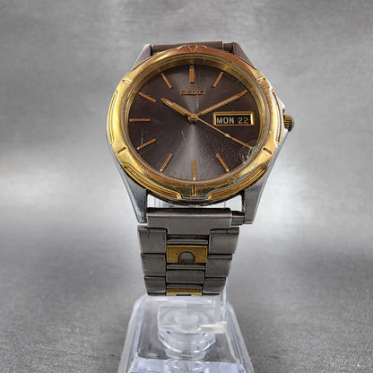 Seiko Watch Men 36mm Gray Dial Two Tone Daydate Round 7N43-8A09 New Battery B123