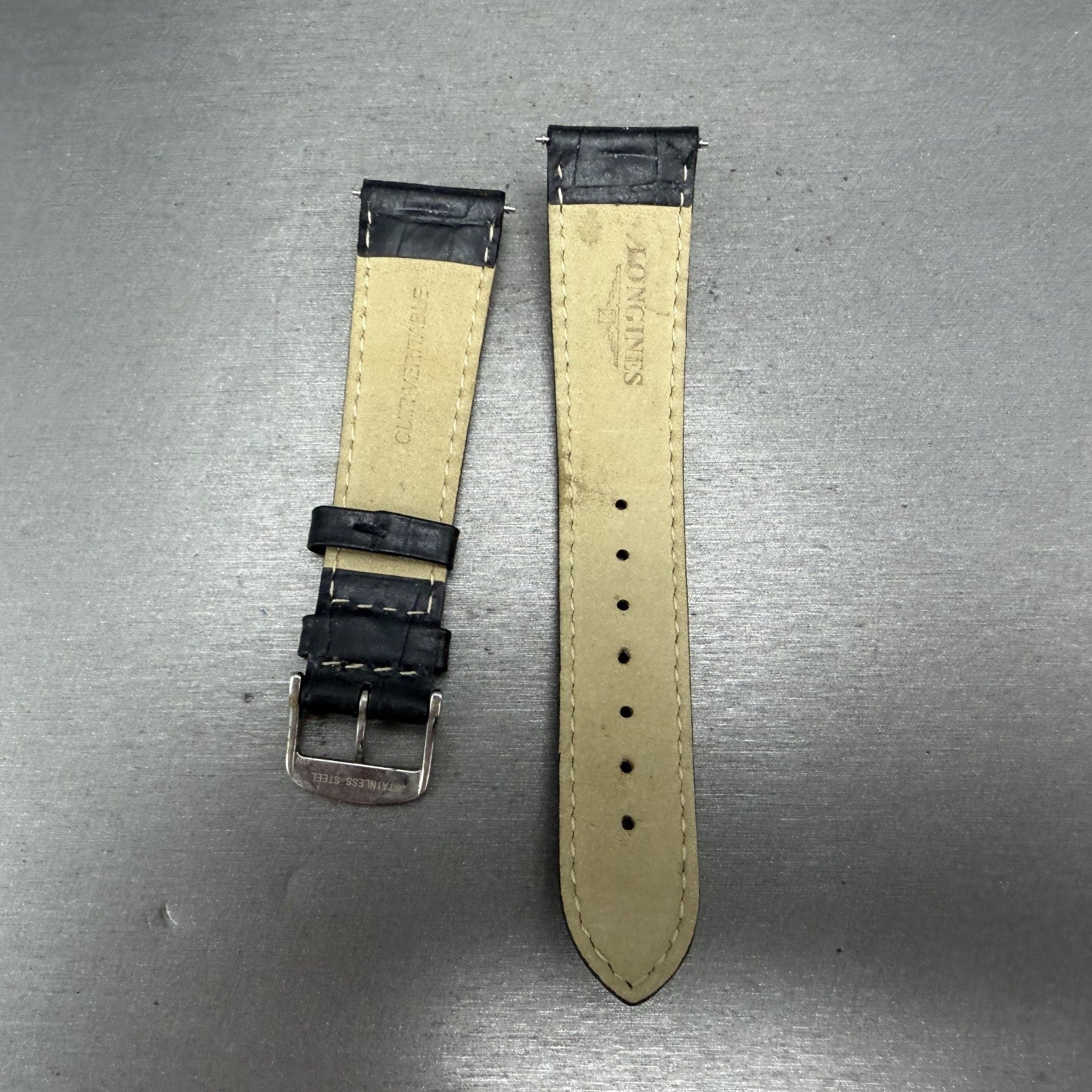 Longines Leather Band 20mm Black Crocodile grain Vintage Silver Buckle7