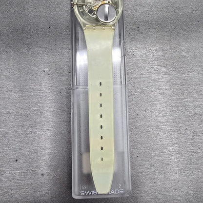 Swatch The People Watch Men 34mm Blue Dial Clear Case GZ126 New Battery NOS10