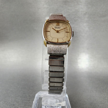 Seiko Watch Women 17mm Cream Dial Two Tone Rectangle 23206710 New Battery5
