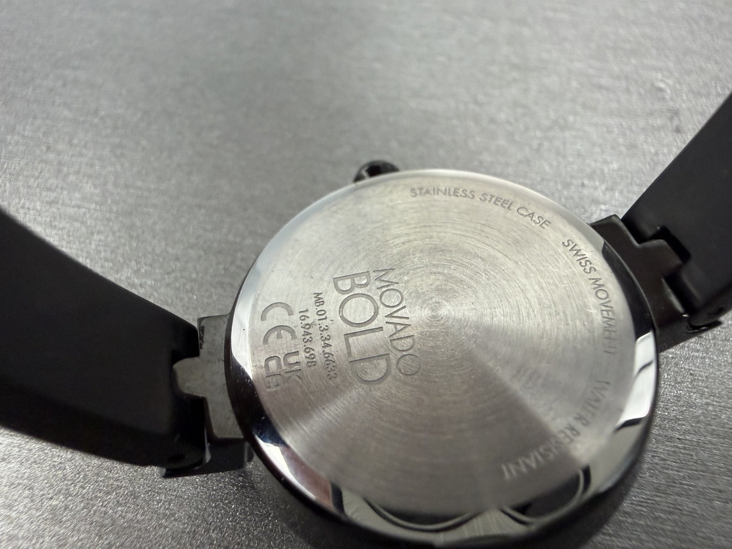 Movado Bold Bangle Watch Women 28mm MOP Dial Black Tone Round 3600775 CHIPPED!!!14