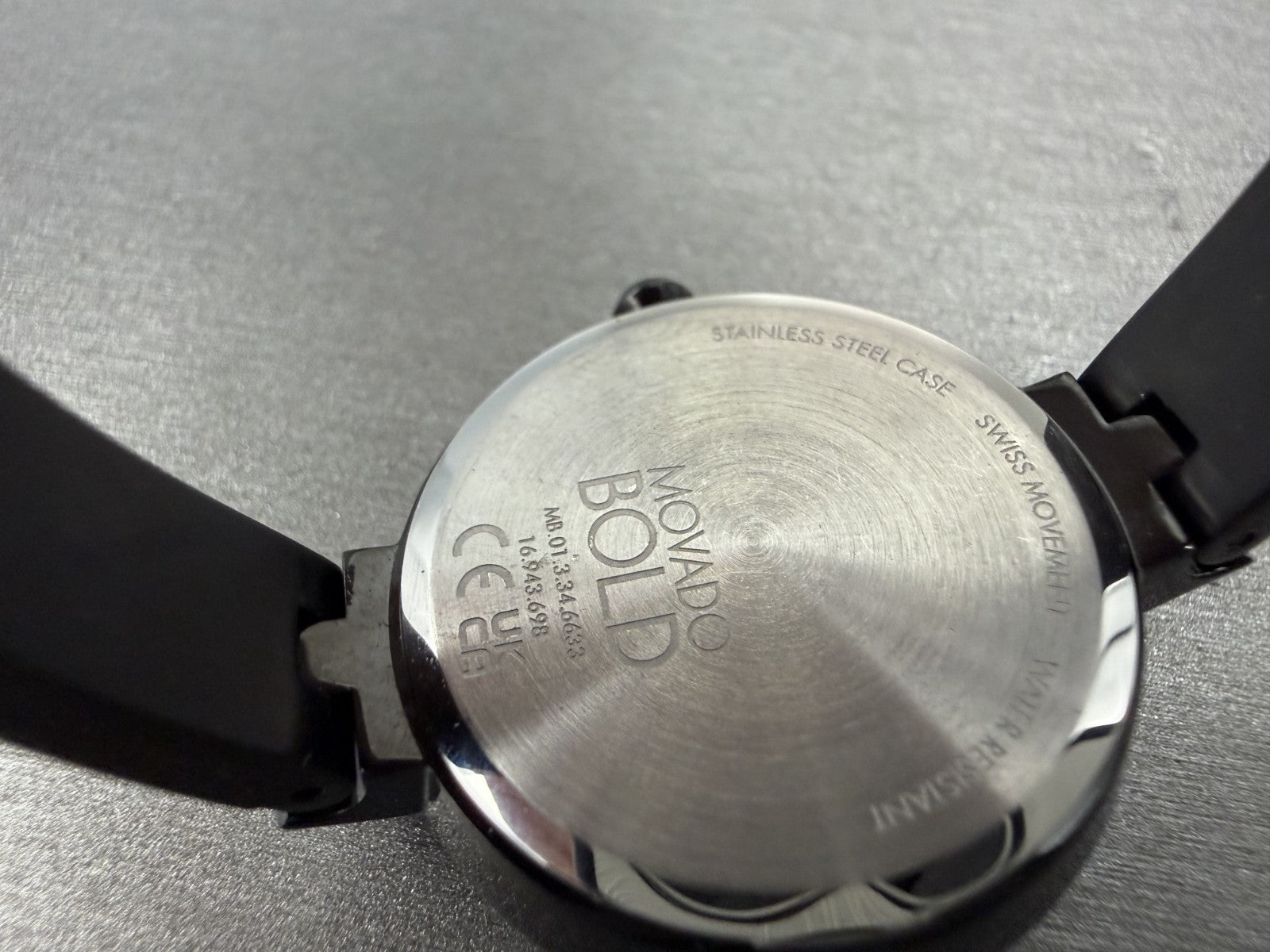 Movado Bold Bangle Watch Women 28mm MOP Dial Black Tone Round 3600775 CHIPPED!!!14