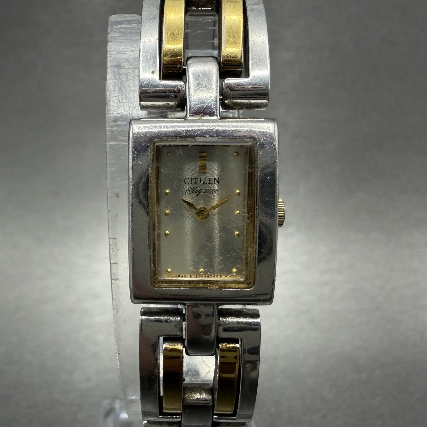Citizen Elegance Tank Watch Women 14mm Champagne Dial TwoTone 5421H24156 NewBat0
