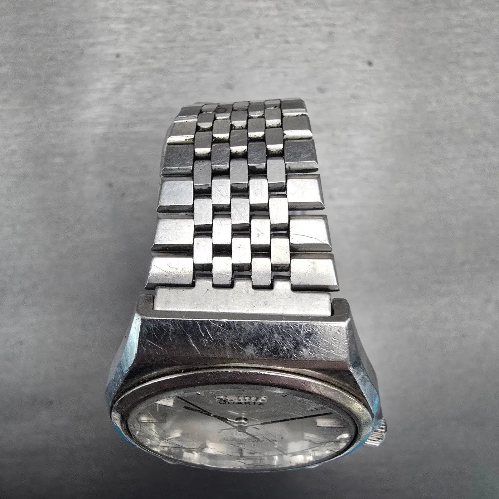 Seiko Watch Men 34mm Silver Dial Silver Tone Round 7121-7000 New Battery VTG4