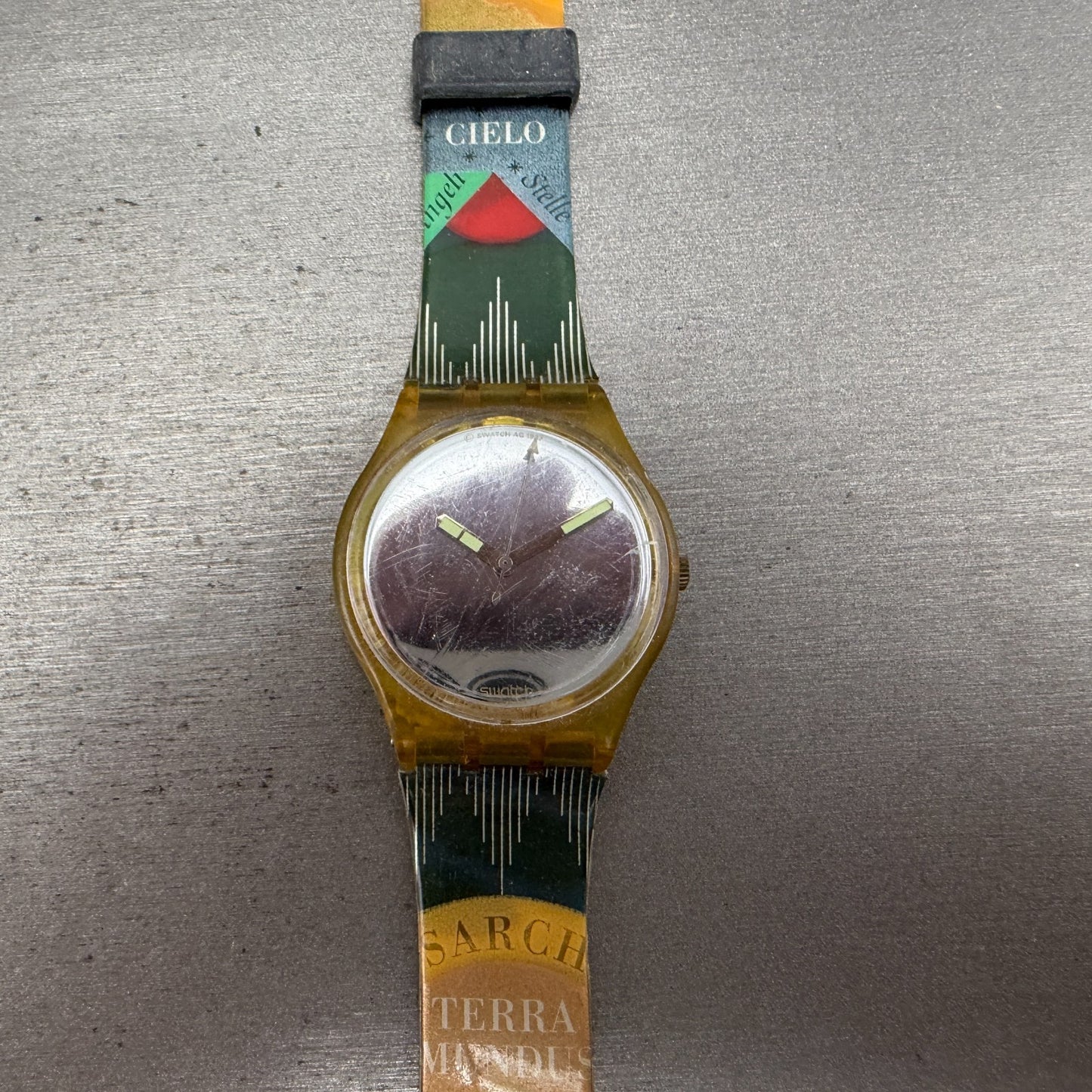Swatch SnowWhite Watch Unisex 34mm Silver Dial Yellow Case READ!! New Batt GK1041