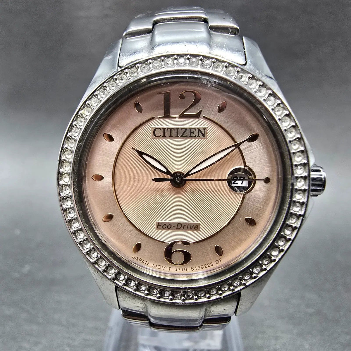 Citizen Silhouette Eco-Drive Watch Women 29mm Pink Dial Steel Date FE1140-86X JP0