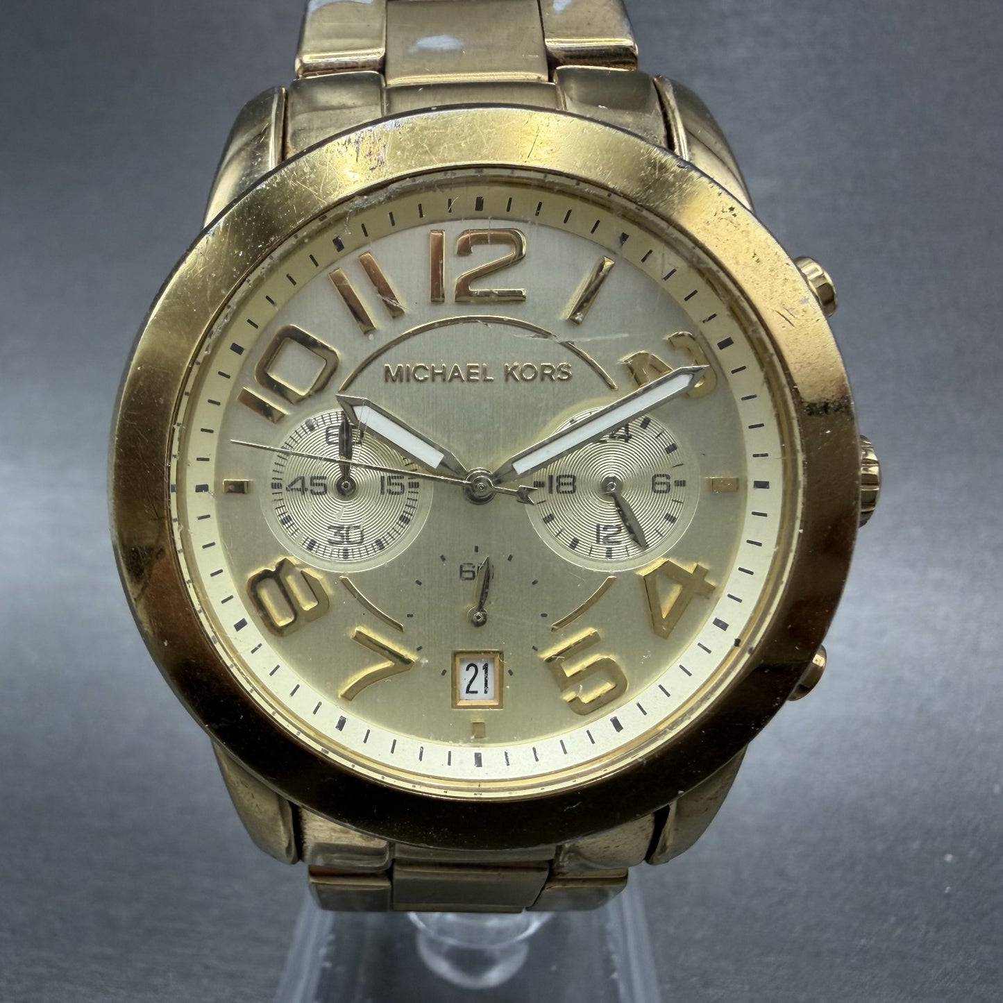 Michael Kors Mercer Watch 42mm Women Champagne Dial Gold Tone Chrono New Batt0
