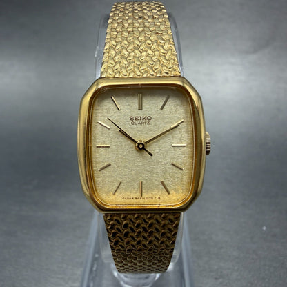 Seiko Watch Women 19mm Champagne Dial Gold Tone Rectangle 5421-5060 New Batt H5S0